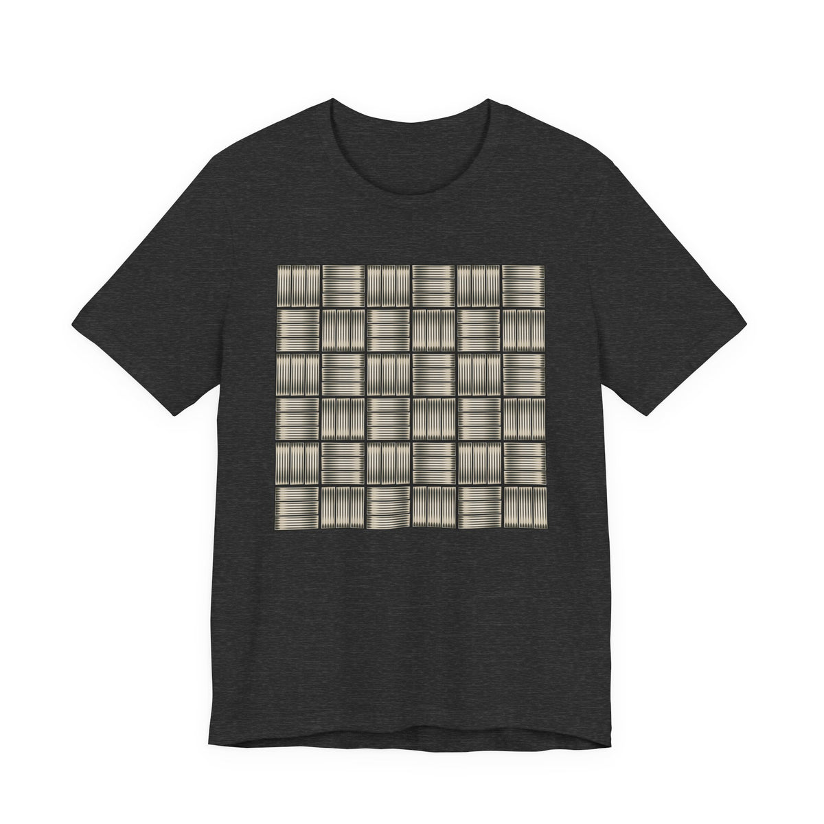 Grid Plaid Graphic Tee — Neutral Geometric Pattern T-Shirt
