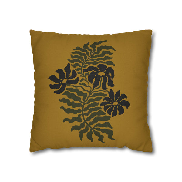Golden Fern Botanical Pillow Cover - Ochre & Olive Nature-Inspired Cushion