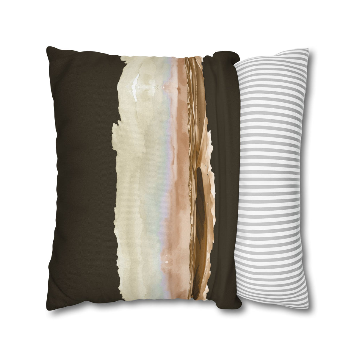 Desert Dunes Square Pillowcase — Boho Earthtone Abstract Watercolor Accent