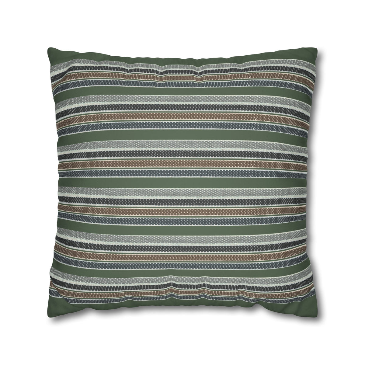 Striped Faux Suede Pillowcase – Green & Earth Tone Decorative Throw Pillow Cover