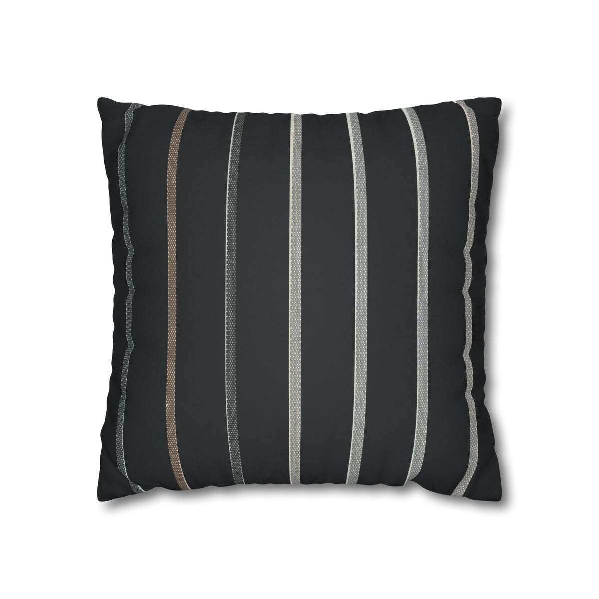 Striped Faux Suede Square Pillowcase – Modern Black & Taupe Decorative Cover