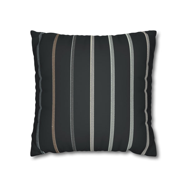 Striped Faux Suede Square Pillowcase – Modern Black & Taupe Decorative Cover