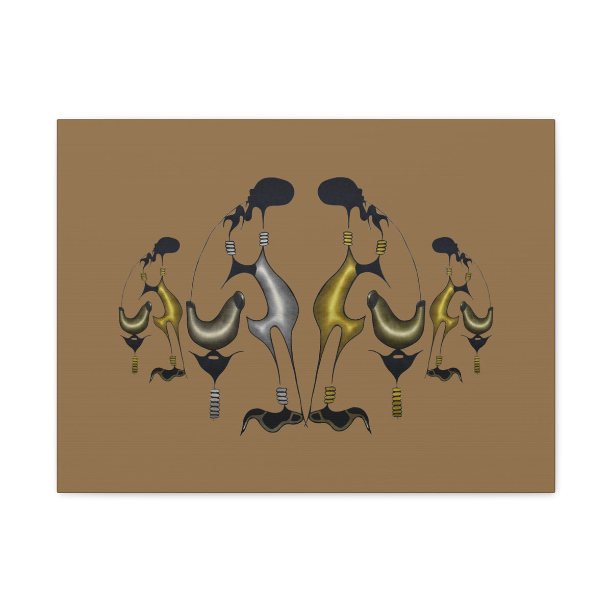 Abstract Golden & Silver Bird Canvas Art — Matte Stretched Wall Decor