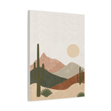 Desert Sunset Canvas Print — Minimalist Saguaro Mountain Wall Art
