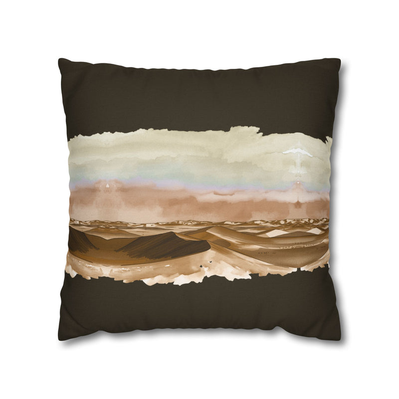 Desert Dunes Square Pillowcase — Boho Earthtone Abstract Watercolor Accent