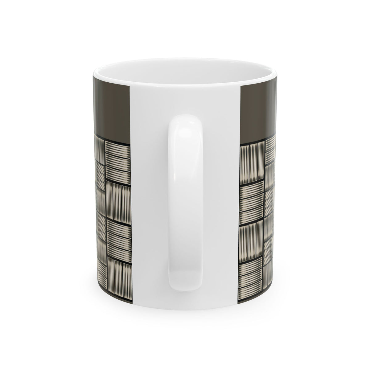 Geometric Grid Ceramic Mug — Modern Monochrome Plaid Coffee Cup (11oz & 15oz)