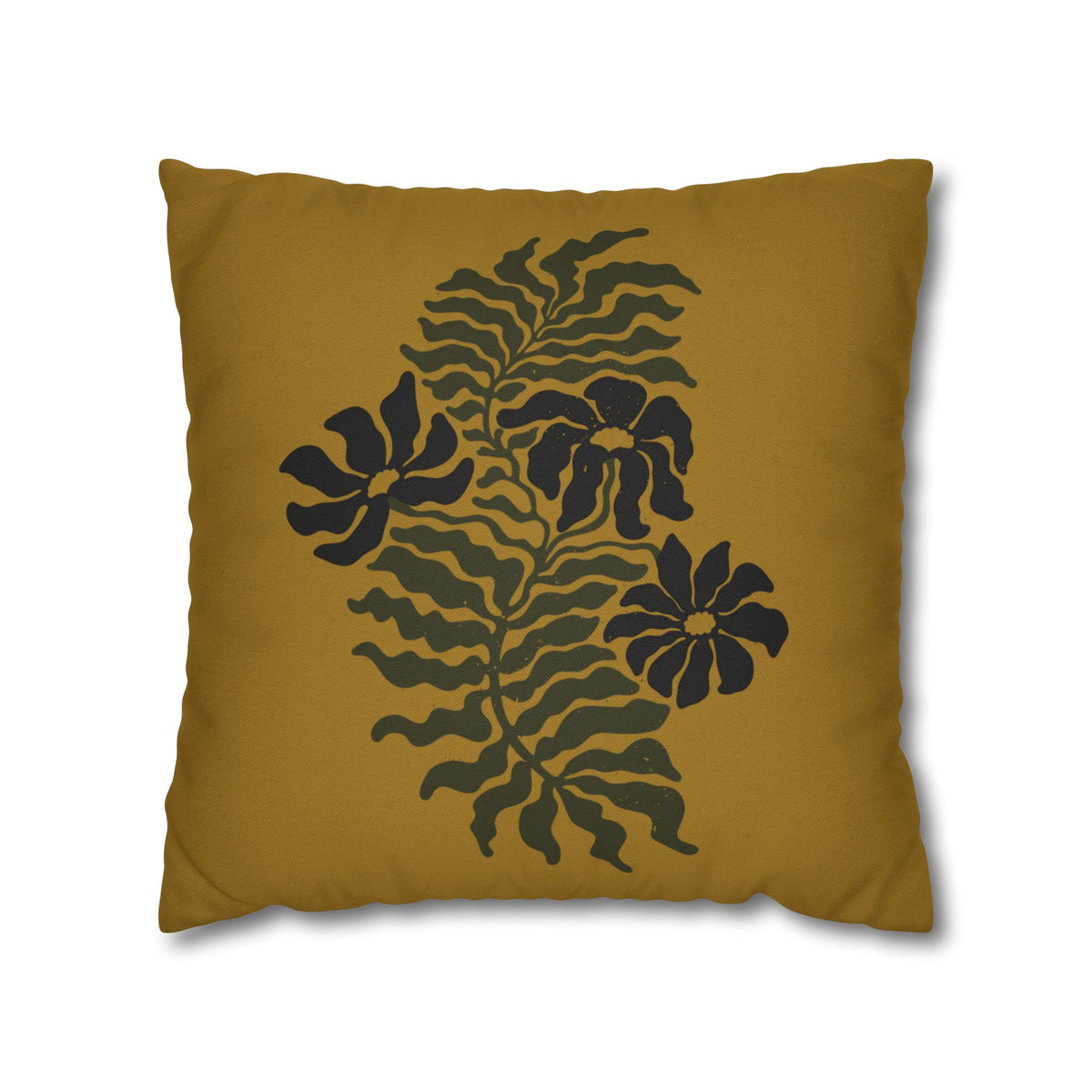 Golden Fern Botanical Pillow Cover - Ochre & Olive Nature-Inspired Cushion