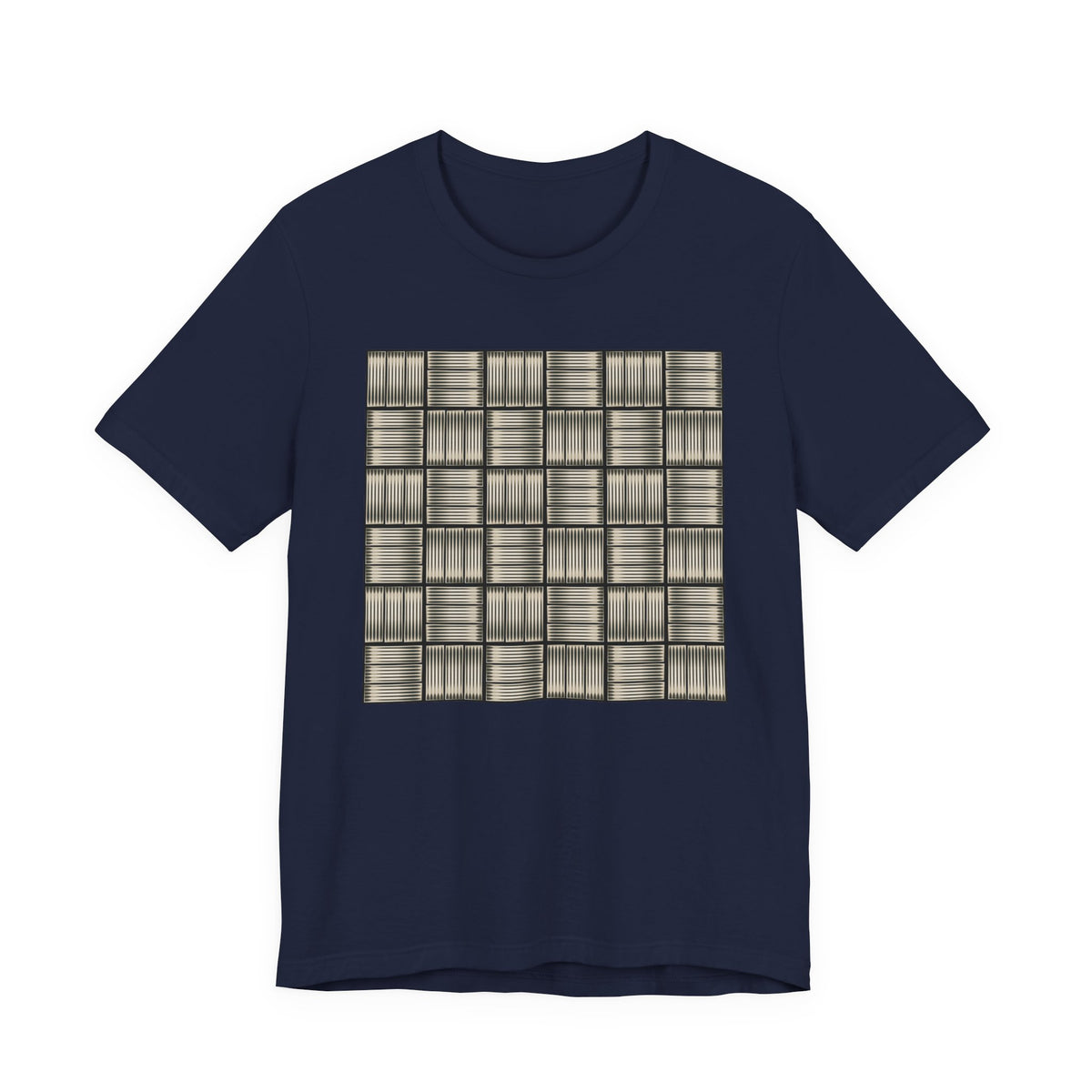 Grid Plaid Graphic Tee — Neutral Geometric Pattern T-Shirt