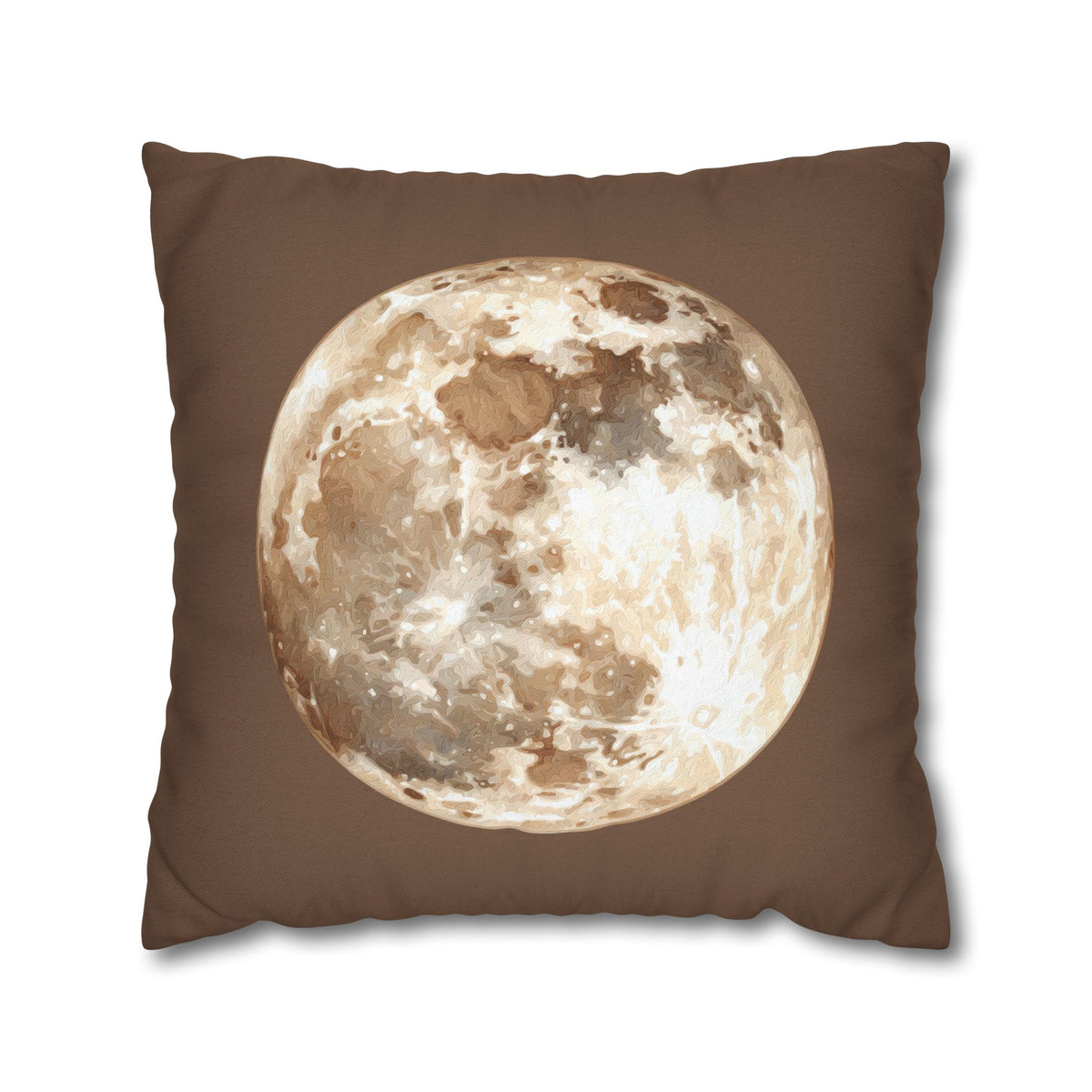 Moon Phase Pillowcase — Full Moon Brown Decorative Throw Pillow Cover
