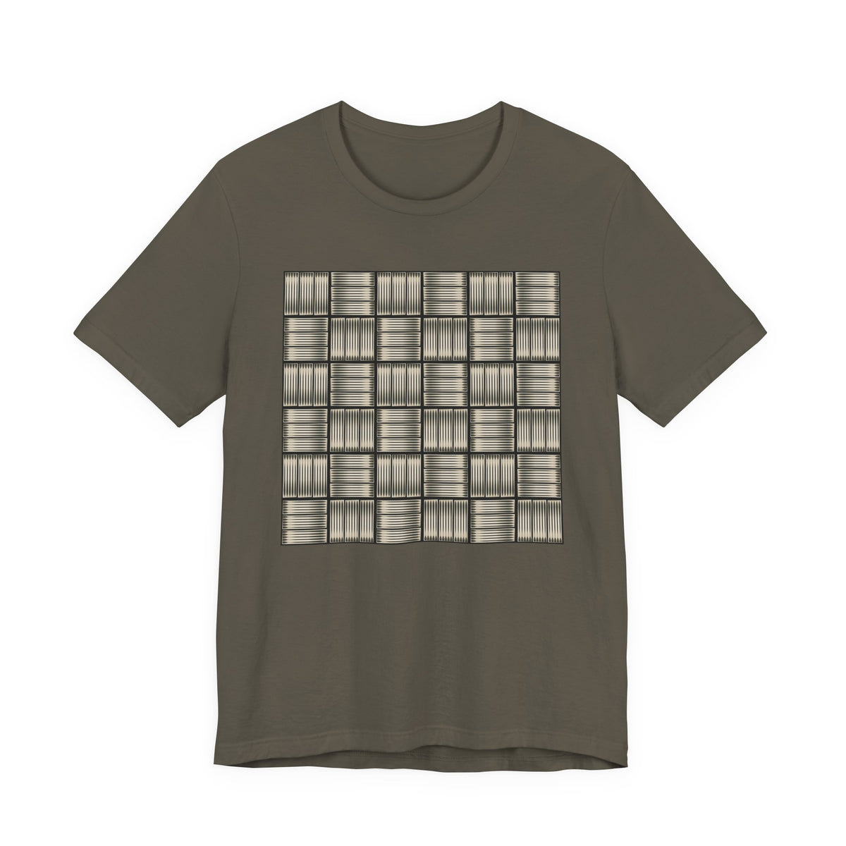 Grid Plaid Graphic Tee — Neutral Geometric Pattern T-Shirt