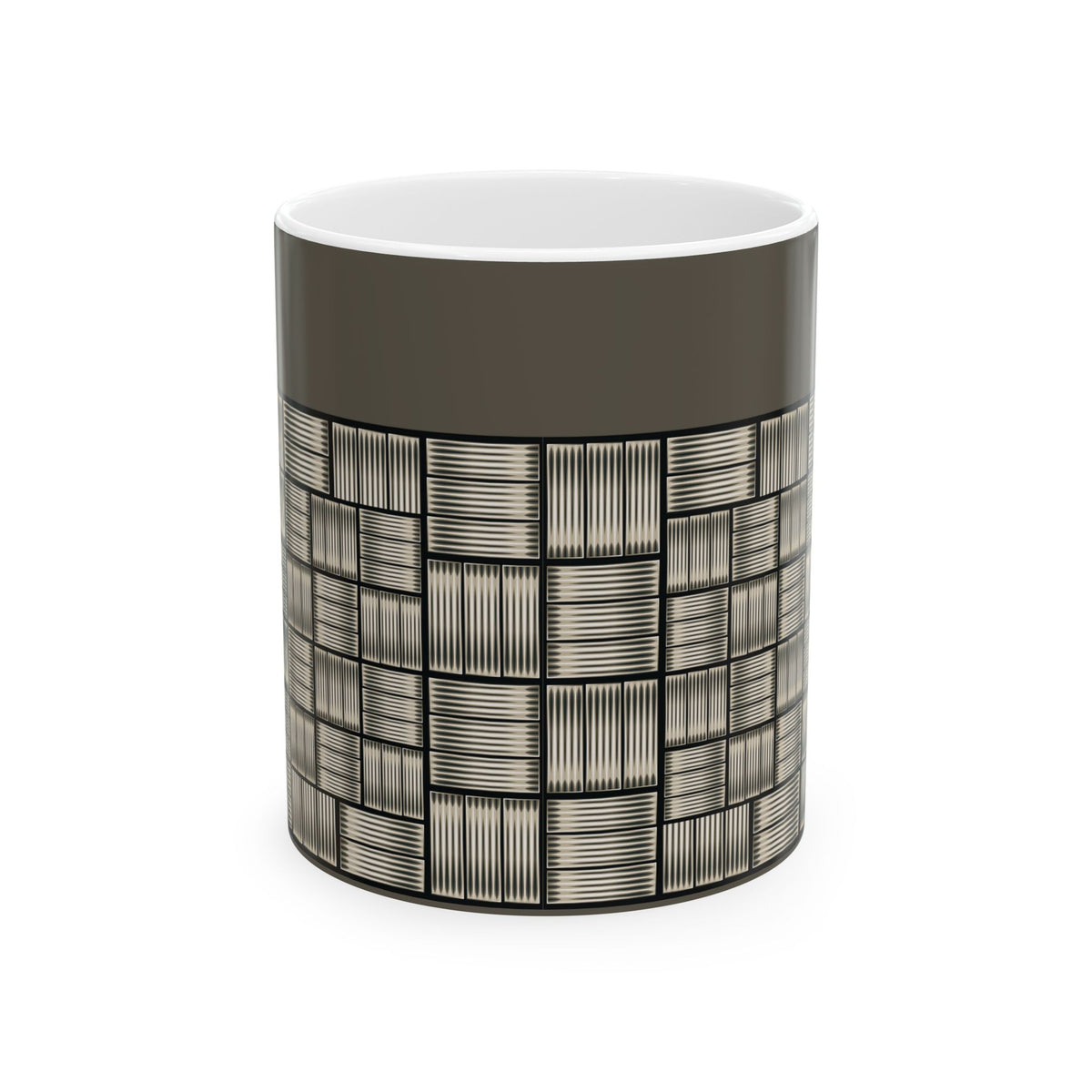 Geometric Grid Ceramic Mug — Modern Monochrome Plaid Coffee Cup (11oz & 15oz)