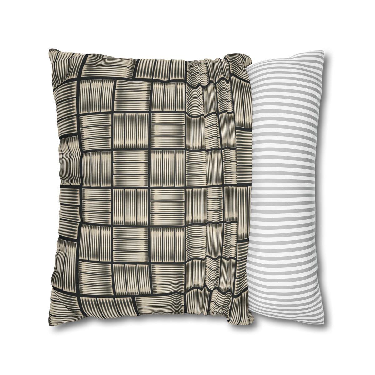 Faux Suede Pillowcase — Neutral Woven Plaid Decorative Throw Pillow