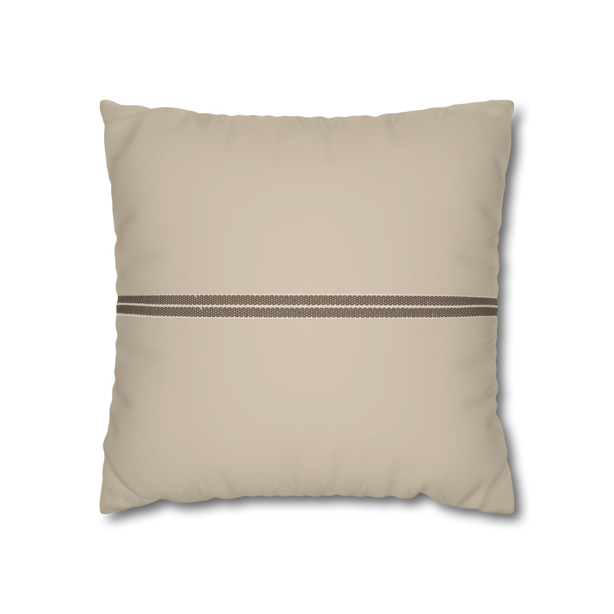 Beige Faux Suede Pillowcase with Center Stripe — Decorative Square Throw Pillow Cover