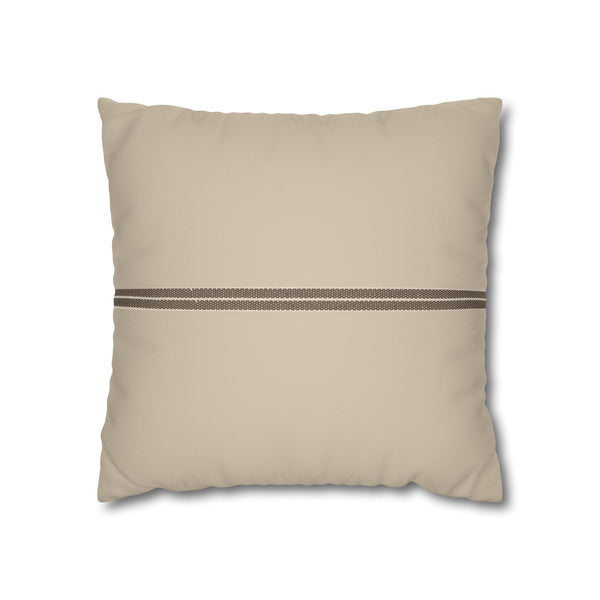 Beige Faux Suede Pillowcase with Center Stripe — Decorative Square Throw Pillow Cover