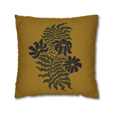 Golden Fern Botanical Pillow Cover - Ochre & Olive Nature-Inspired Cushion