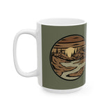 Mountain River Sunset Ceramic Mug — Rustic Mountain Landscape (11oz & 15oz)