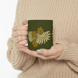 Golden Fern Botanical Mug - Olive Green Nature-Inspired Coffee Cup