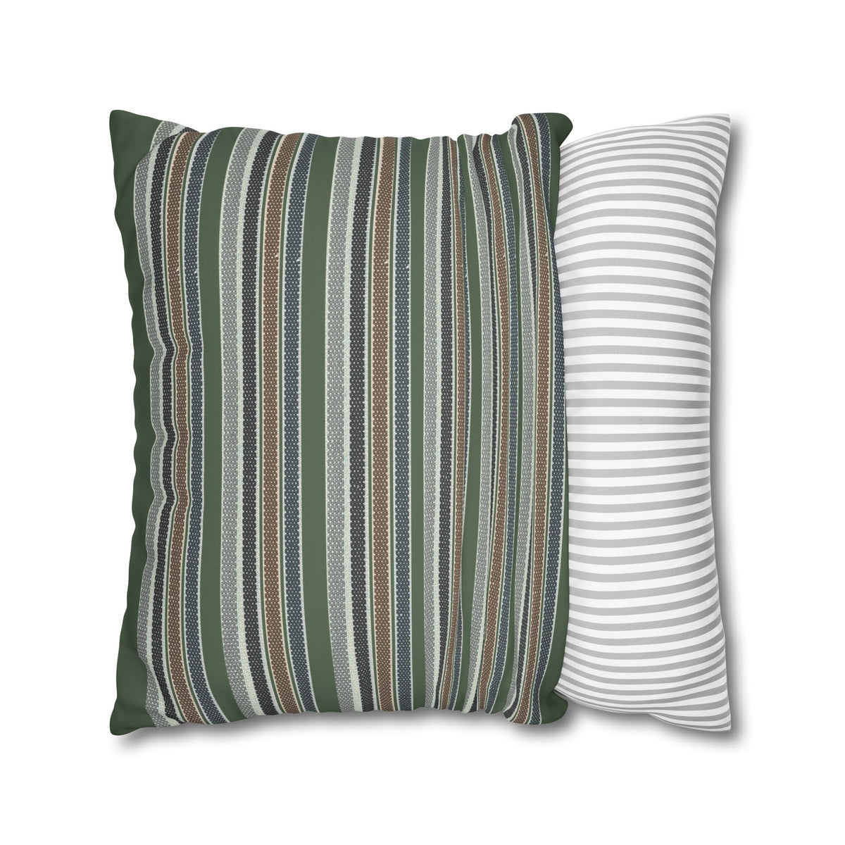 Striped Faux Suede Pillowcase – Green & Earth Tone Decorative Throw Pillow Cover
