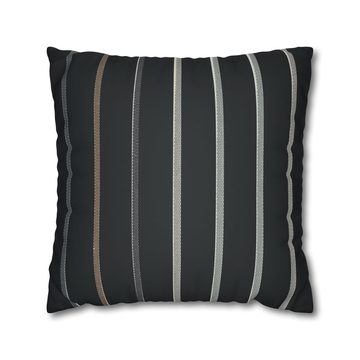 Striped Faux Suede Square Pillowcase – Modern Black & Taupe Decorative Cover