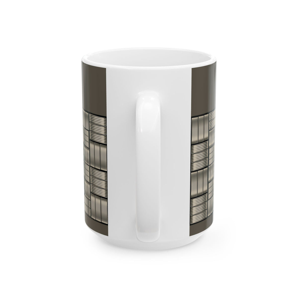 Geometric Grid Ceramic Mug — Modern Monochrome Plaid Coffee Cup (11oz & 15oz)