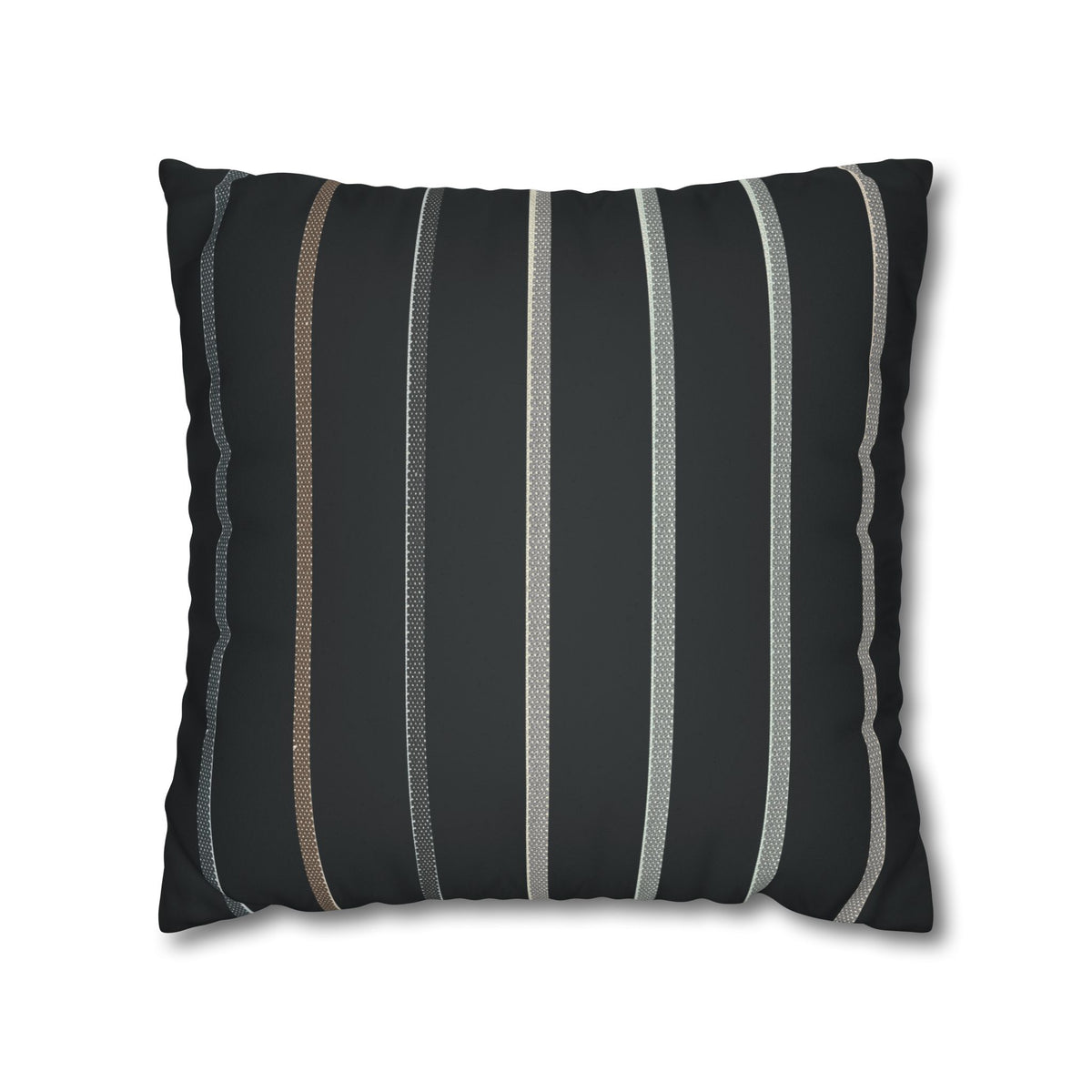 Striped Faux Suede Square Pillowcase – Modern Black & Taupe Decorative Cover