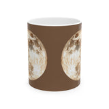 Moon Phase Ceramic Mug — Full Moon Brown Coffee Cup (11oz, 15oz)