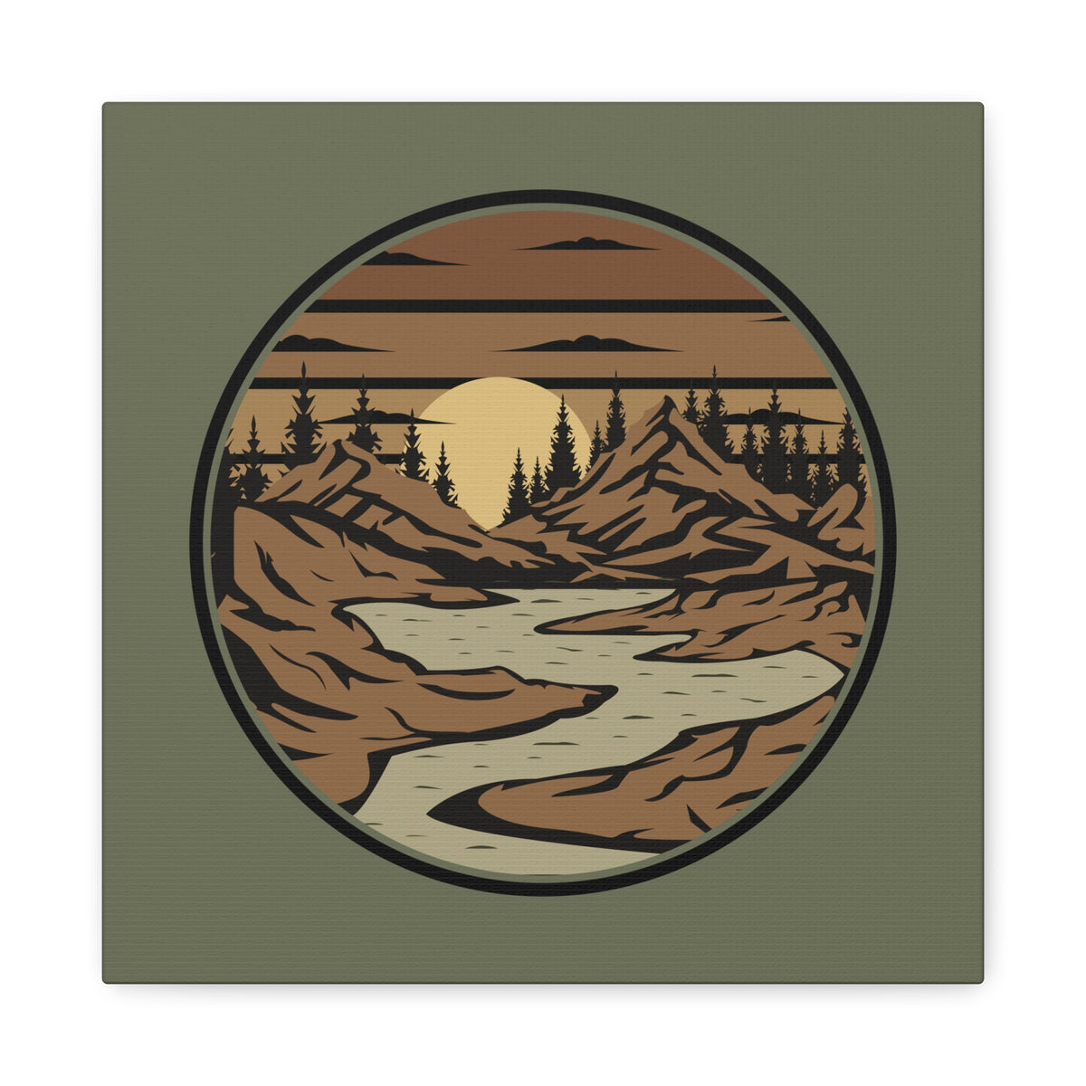 Mountain Passage Wall Art - Earth-Toned Mountain & River Landscape