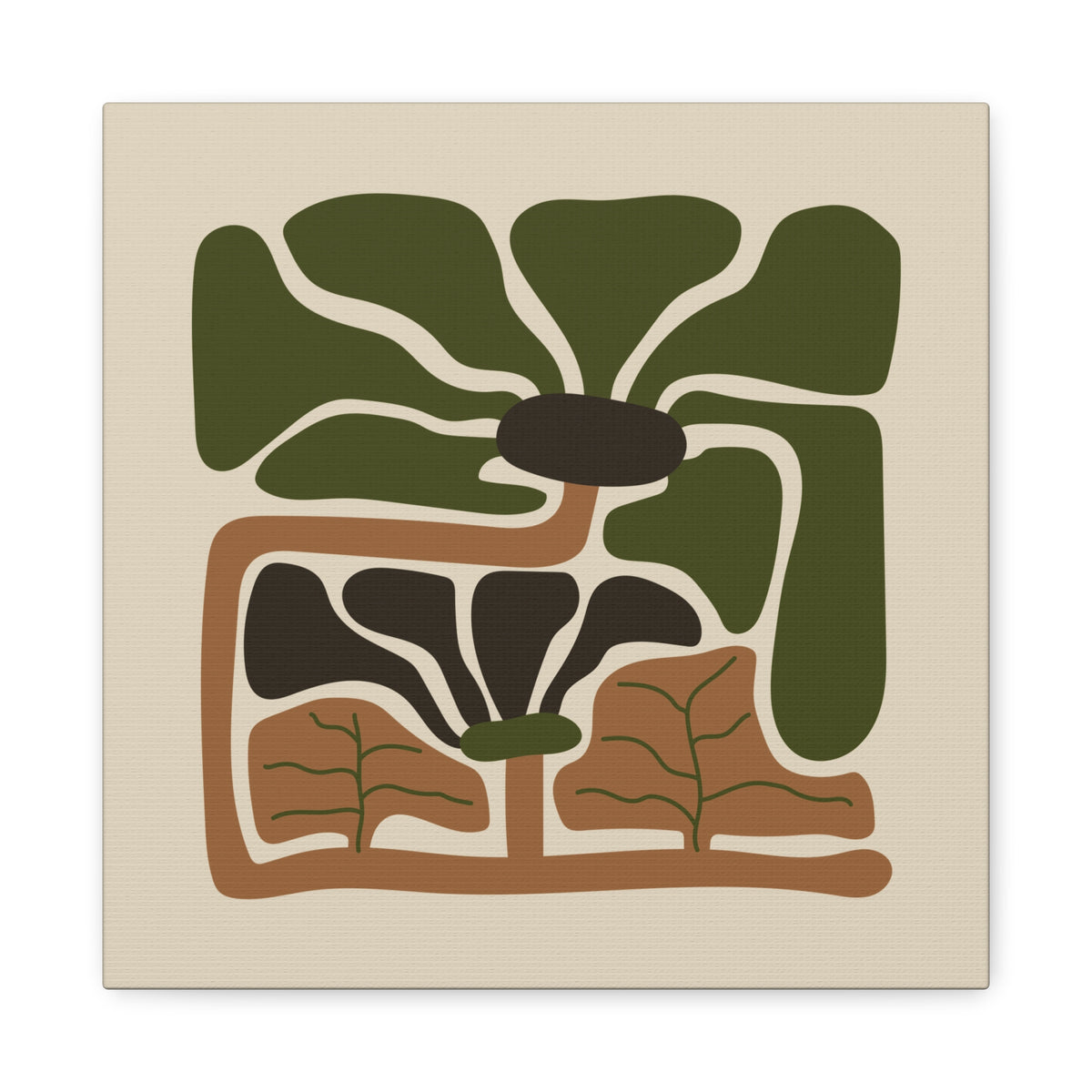 Rooted Canopy Abstract Botanical Wall Art - Earthy Olive & Terracotta Decor
