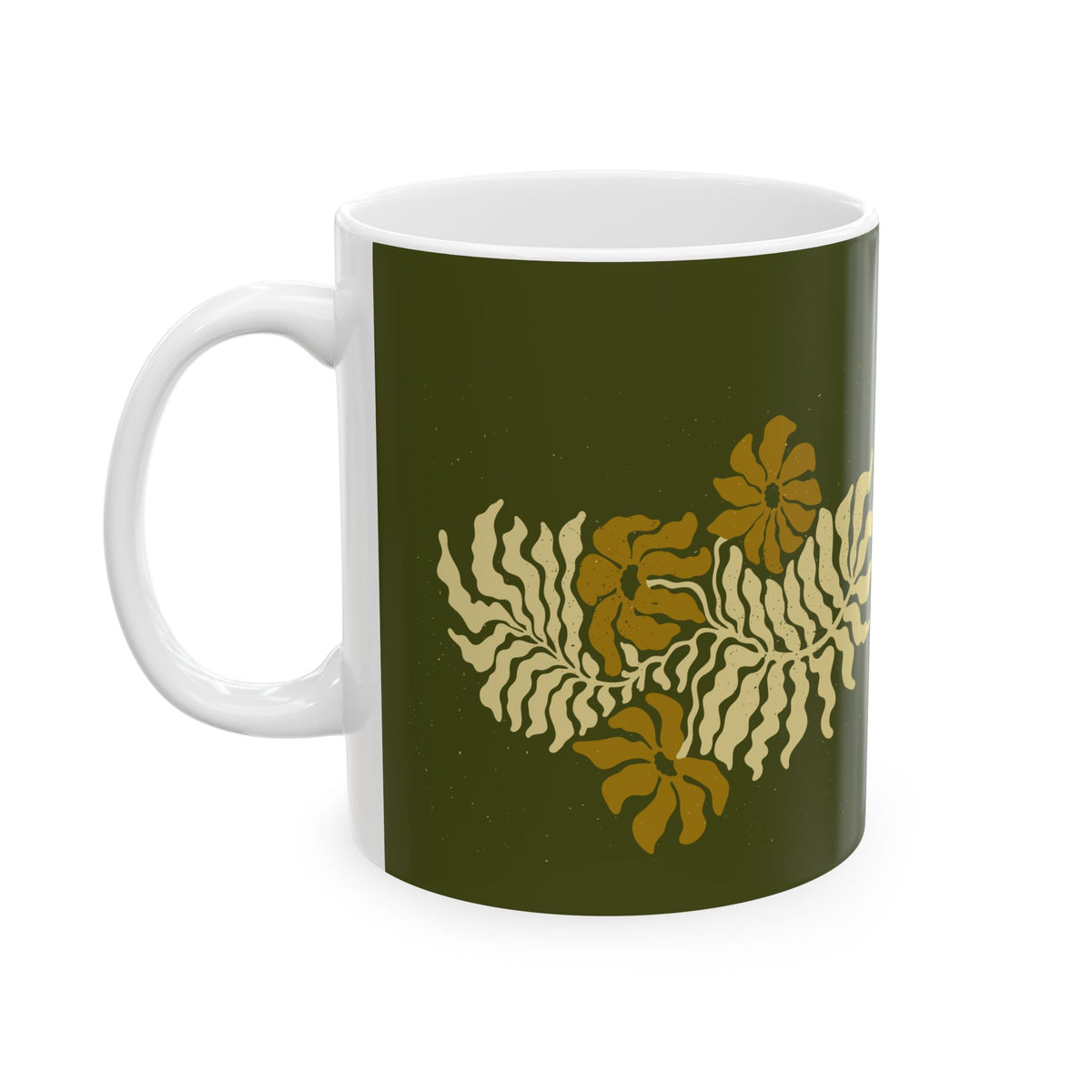 Golden Fern Botanical Mug - Olive Green Nature-Inspired Coffee Cup