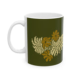 Golden Fern Botanical Mug - Olive Green Nature-Inspired Coffee Cup
