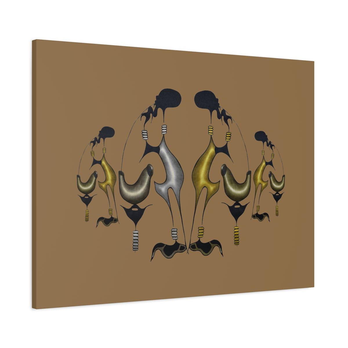 Abstract Golden & Silver Bird Canvas Art — Matte Stretched Wall Decor