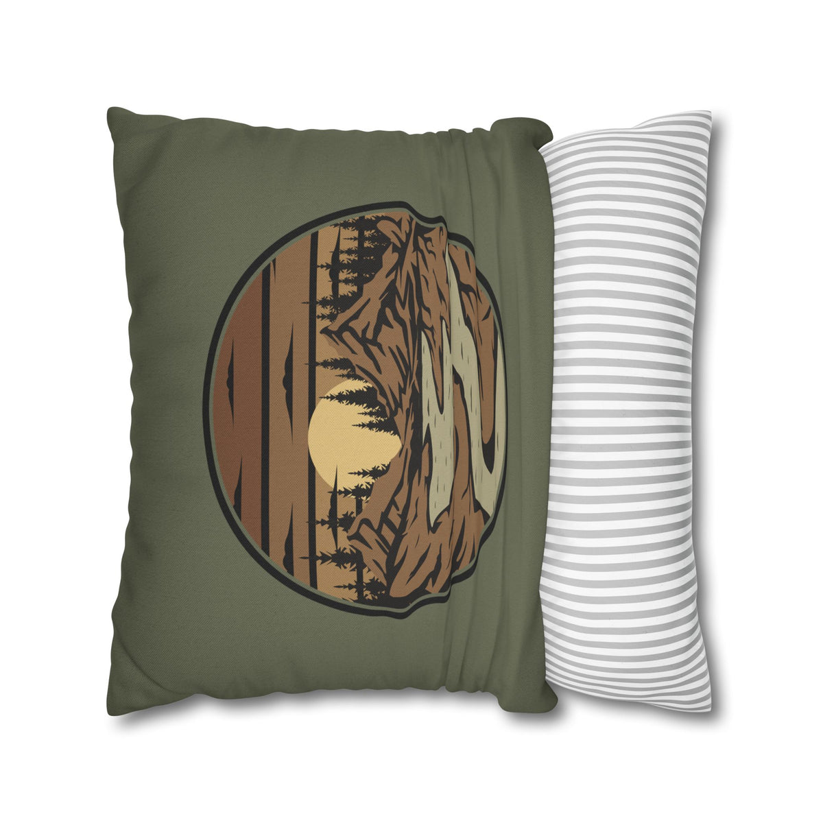 Mountain River Sunset Pillowcase — Retro Nature Decorative Throw Pillow