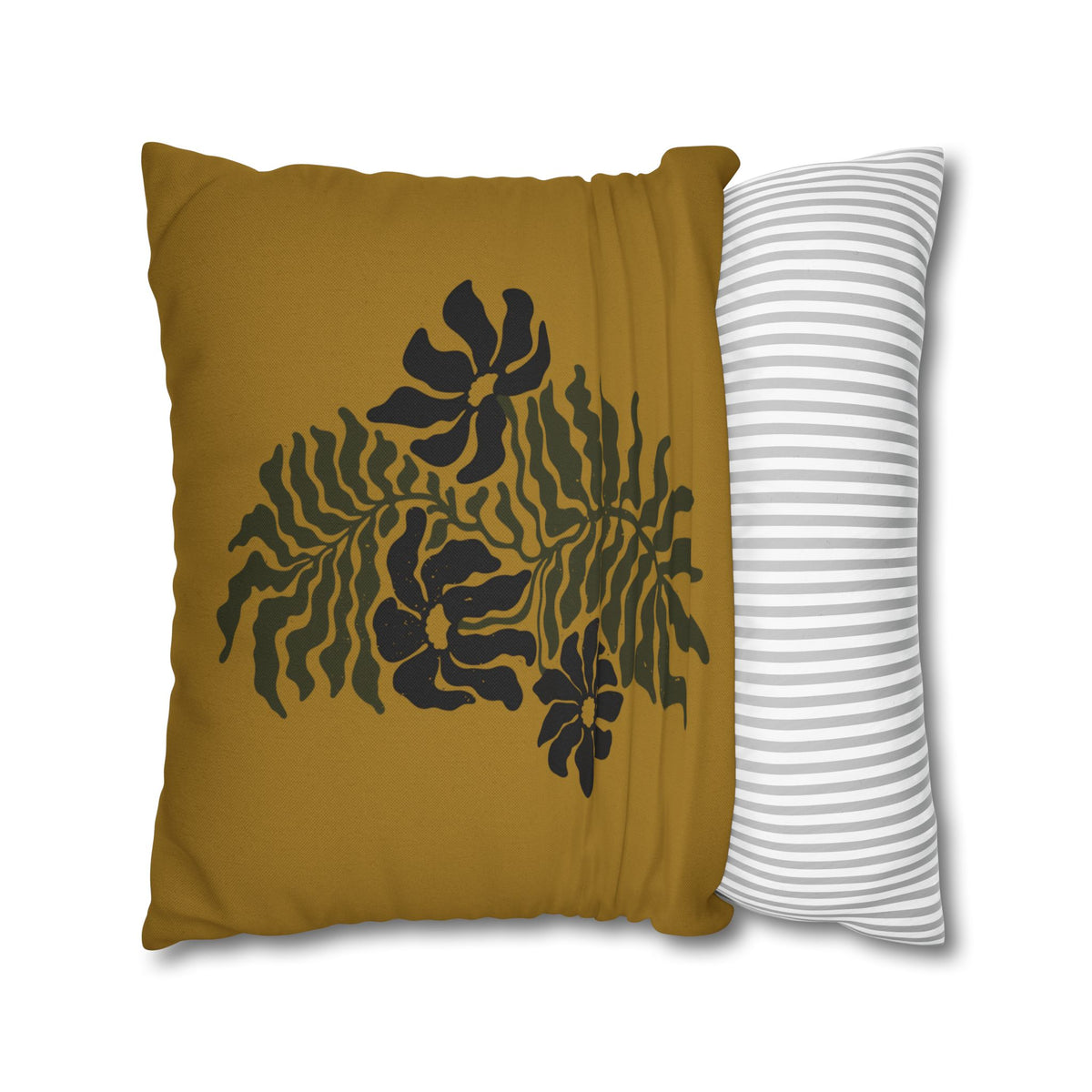 Golden Fern Botanical Pillow Cover - Ochre & Olive Nature-Inspired Cushion