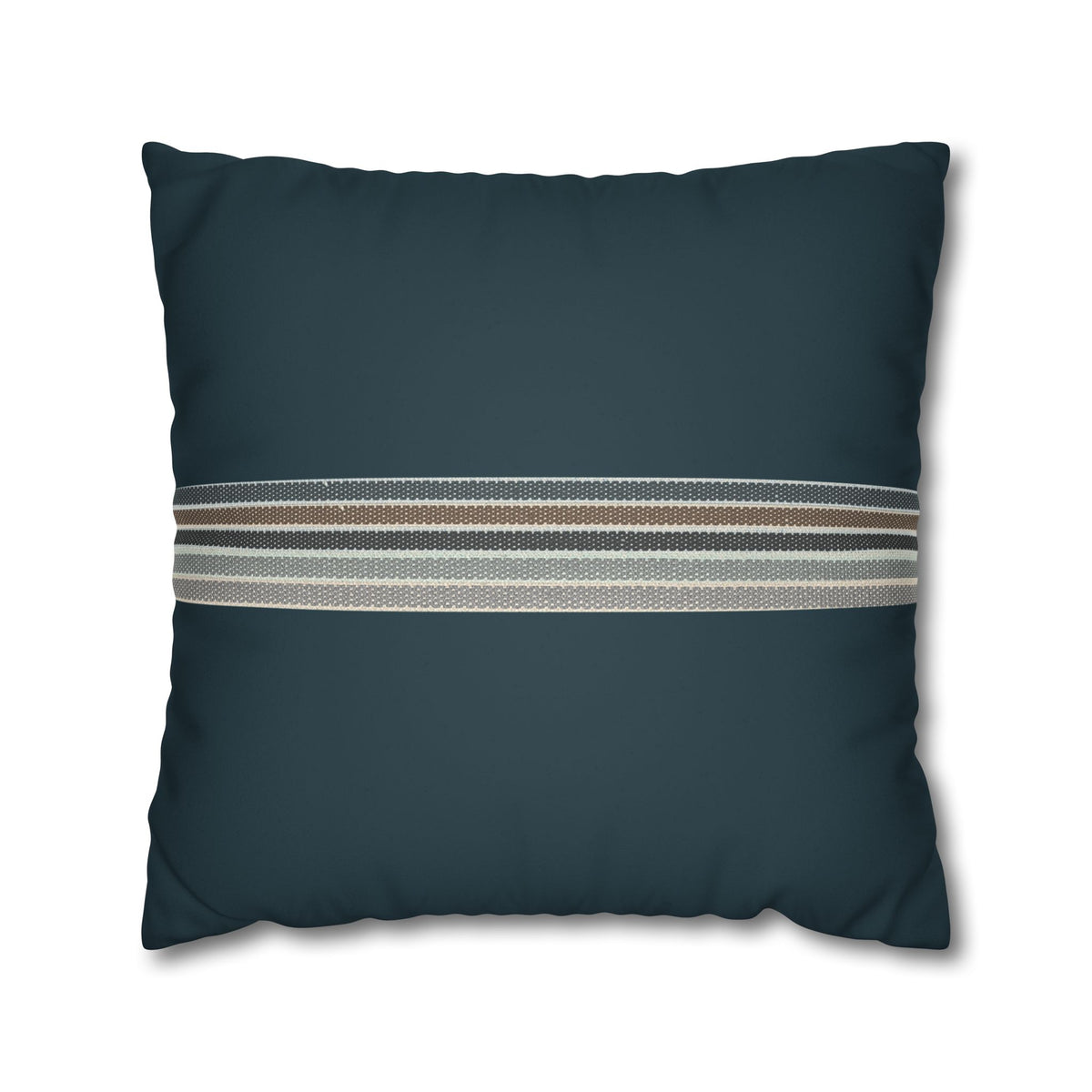 Teal Striped Faux Suede Pillowcase — Coastal Stripe Decorative Throw Pillow Cover