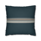 Teal Striped Faux Suede Pillowcase — Coastal Stripe Decorative Throw Pillow Cover