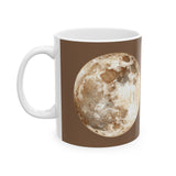 Moon Phase Ceramic Mug — Full Moon Brown Coffee Cup (11oz, 15oz)