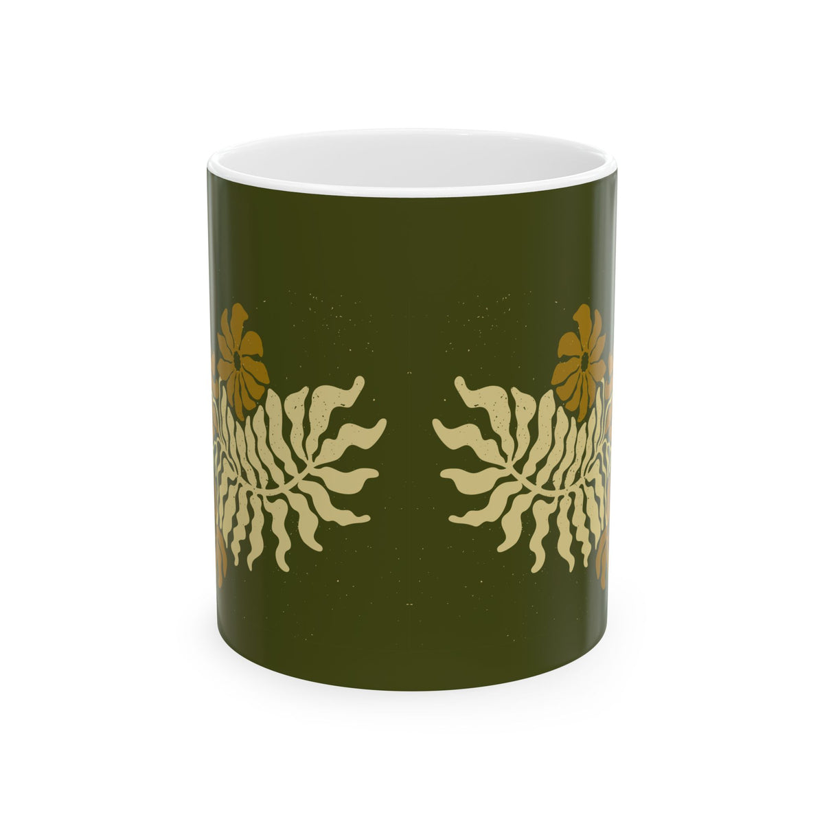 Golden Fern Botanical Mug - Olive Green Nature-Inspired Coffee Cup