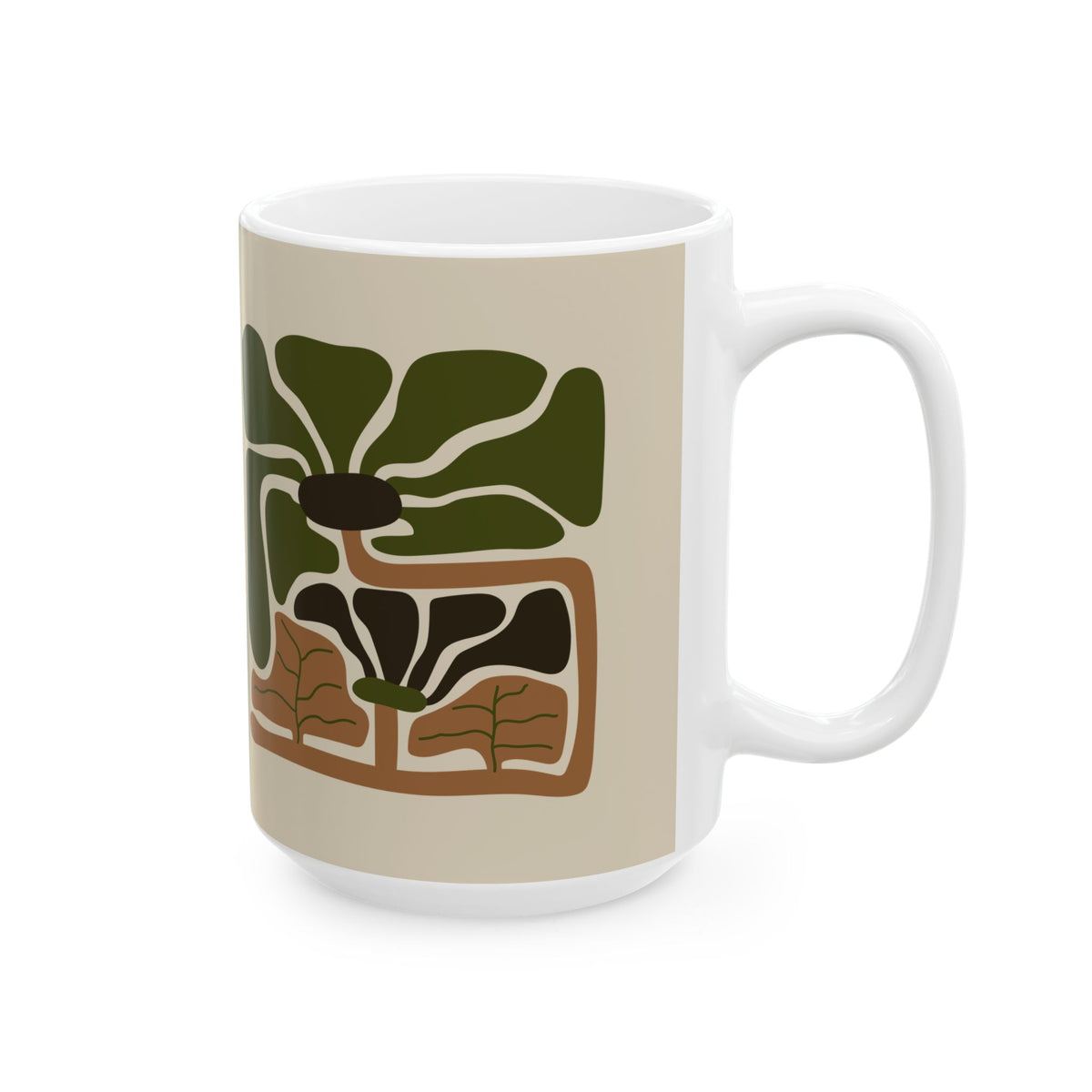 Rooted Canopy Botanical Mug - Earthy Olive & Neutral Art Mug