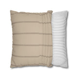 Beige Faux Suede Square Pillowcase — Neutral Striped Decorative Pillow Cover