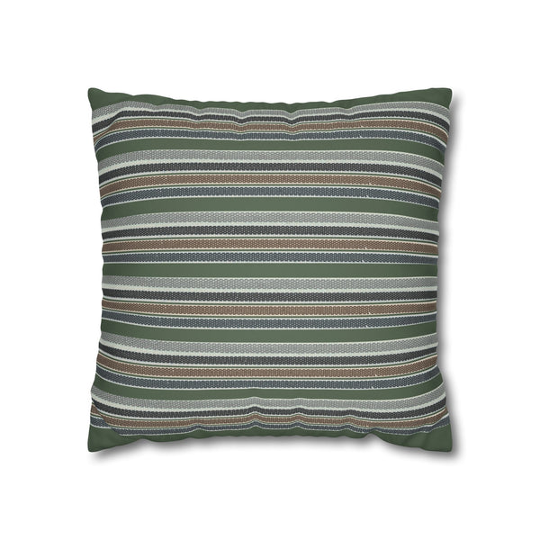 Striped Faux Suede Pillowcase – Green & Earth Tone Decorative Throw Pillow Cover