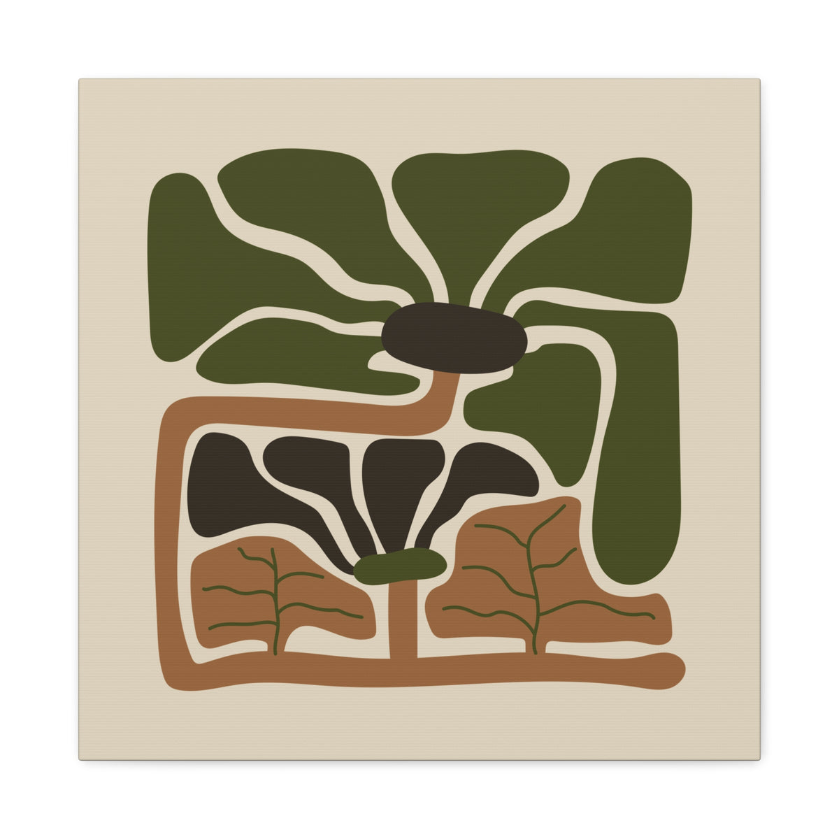 Rooted Canopy Abstract Botanical Wall Art - Earthy Olive & Terracotta Decor