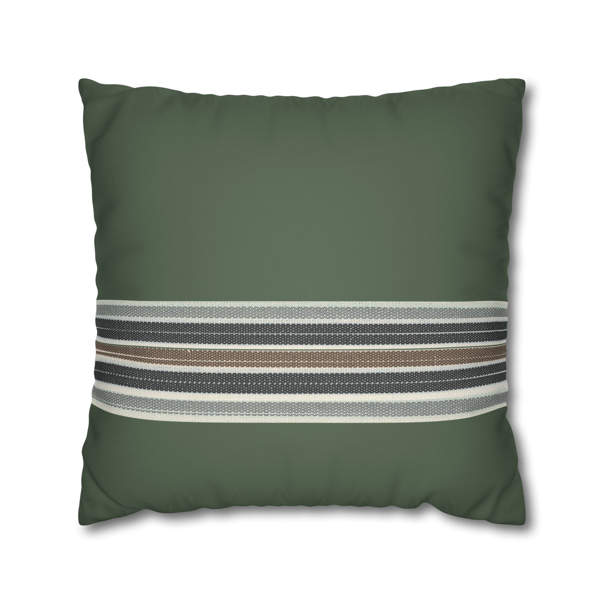 Green Striped Accent Pillowcase - Faux Suede Square Throw Pillow Cover