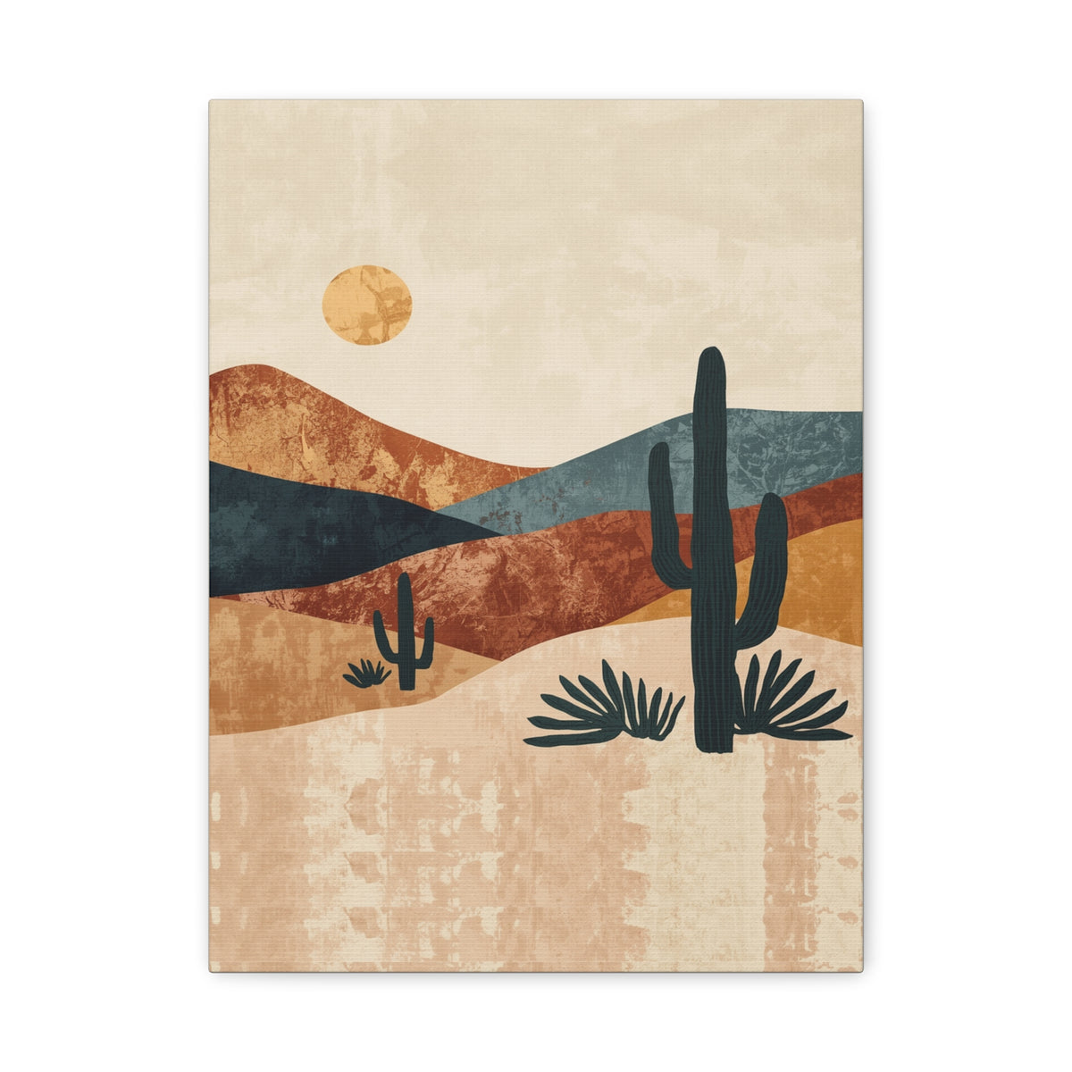 Desert Sunset Canvas Wall Art — Abstract Cactus Landscape Matte Stretched 1.25"