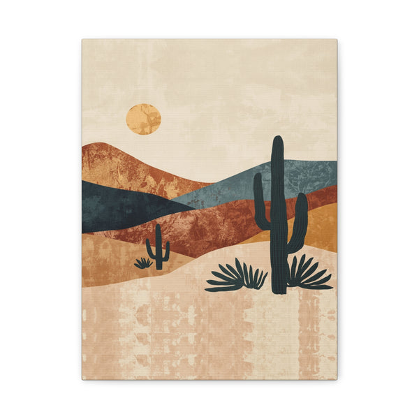 Desert Sunset Canvas Wall Art — Abstract Cactus Landscape Matte Stretched 1.25"