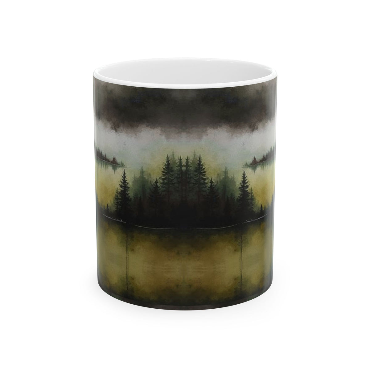 Misty Forest Lake Ceramic Mug