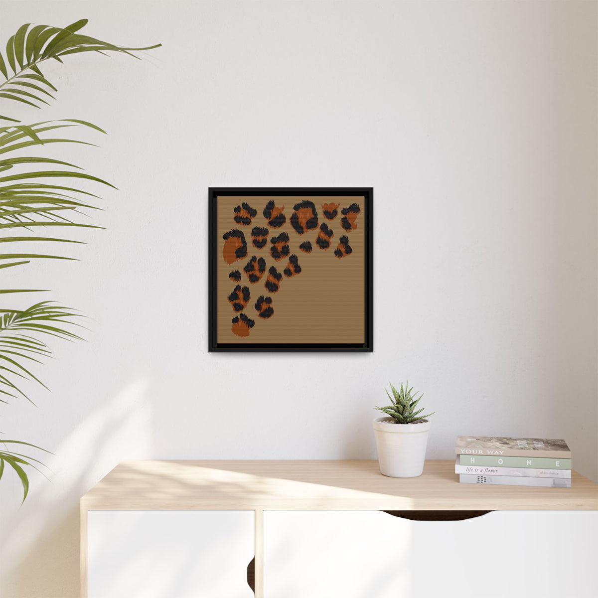 Leopard Print Framed Canvas Art — Rustic Brown Animal Spot Wall Decor