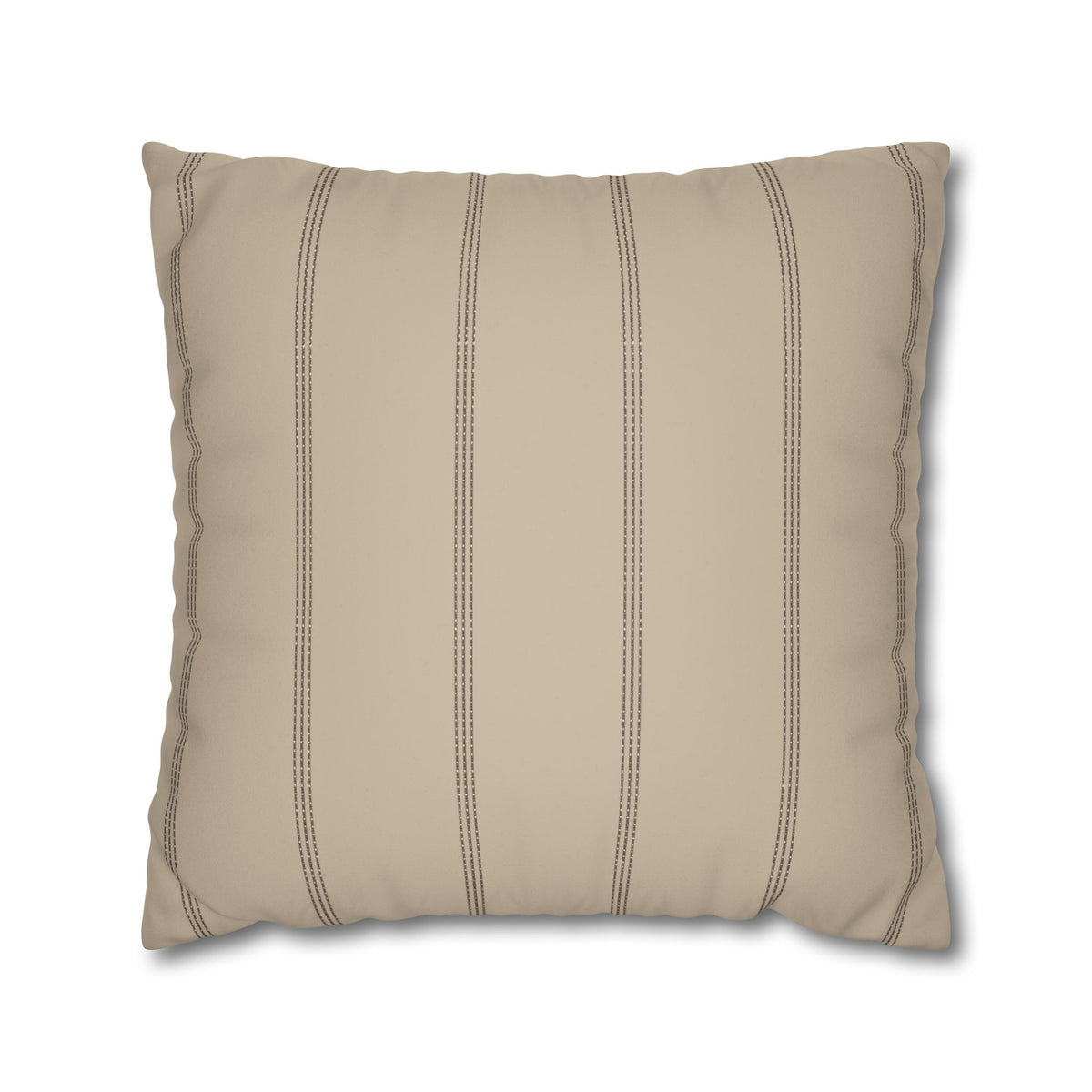 Beige Faux Suede Square Pillowcase — Neutral Striped Decorative Pillow Cover