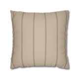 Beige Faux Suede Square Pillowcase — Neutral Striped Decorative Pillow Cover