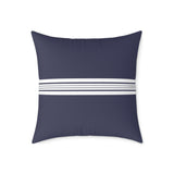 Navy Canvas Pillow with White Striped Accent — Coastal Nautical Decorative Throw Pillow