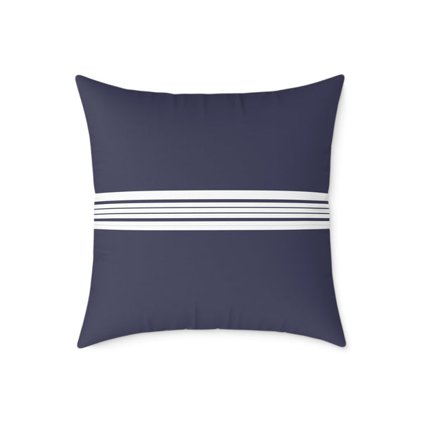 Navy Canvas Pillow with White Striped Accent - Coastal Nautical Decorative Throw Pillow